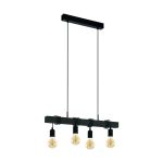 Eglo Pendelleuchte Townshend Stahl Holz Schwarz | IP20 - Geeignet für 4x E27 