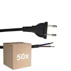 Mehrfachpackung 50x Noxion Euro Versorgungskabel Schwarz - C7 Europlug + Offene Enden - 2m - 2 pole 0,75mm2